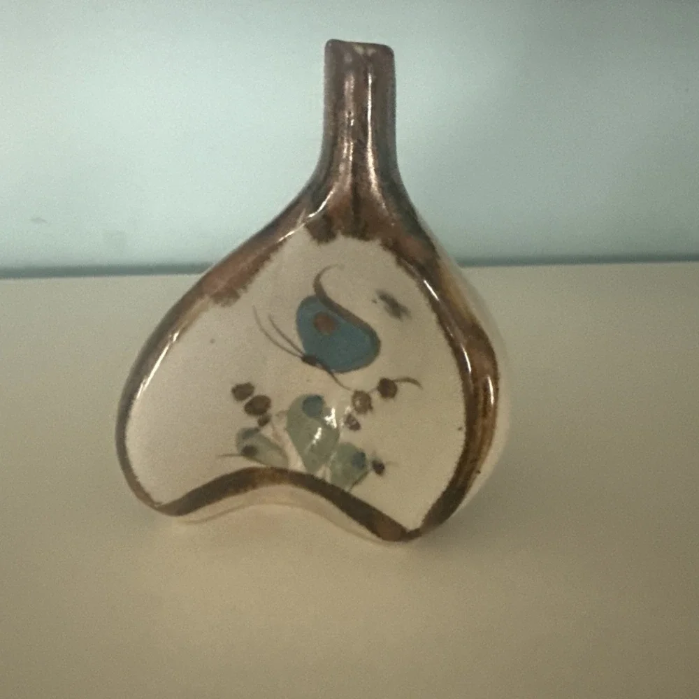 Vintage Uniquely Shaped Ken Edwards Tonala‎ Mexican Pottery Bud Vase Signed 5